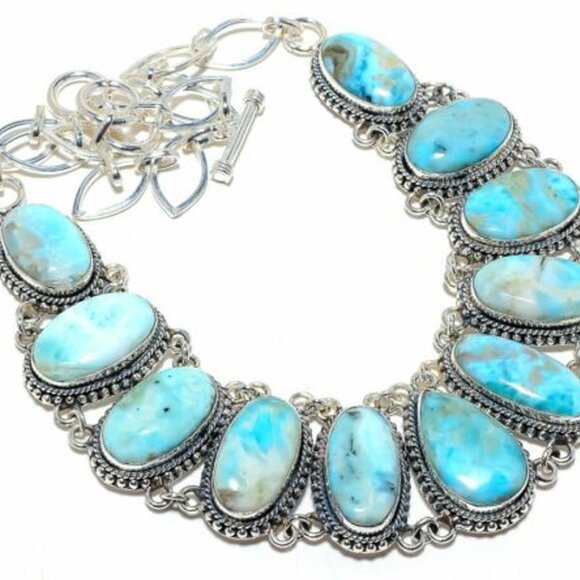 NEW - Larimar Stone Sterling Adjustable Necklace - Picture 6 of 6